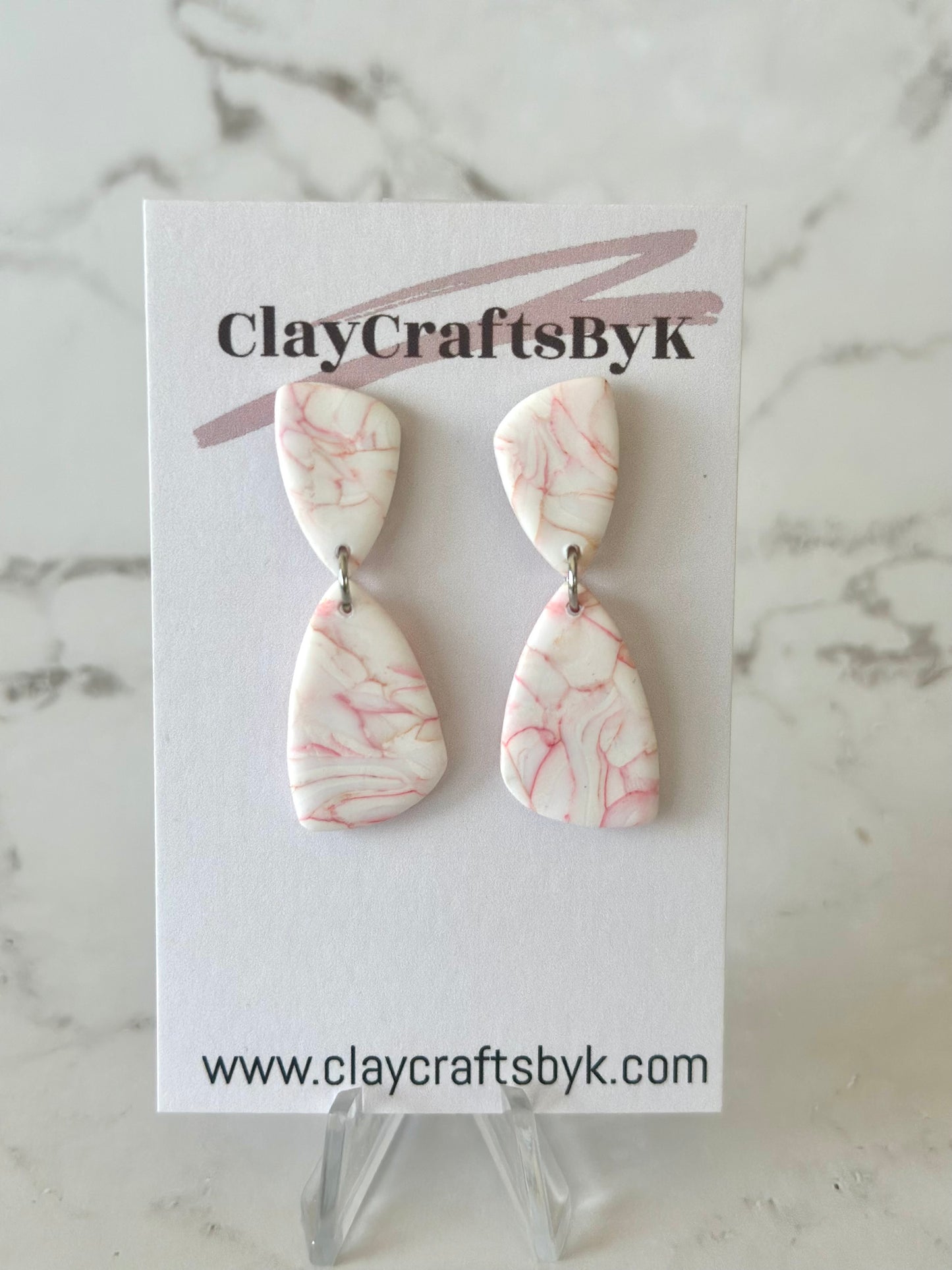 White with pink marble earrings | Patterned collection