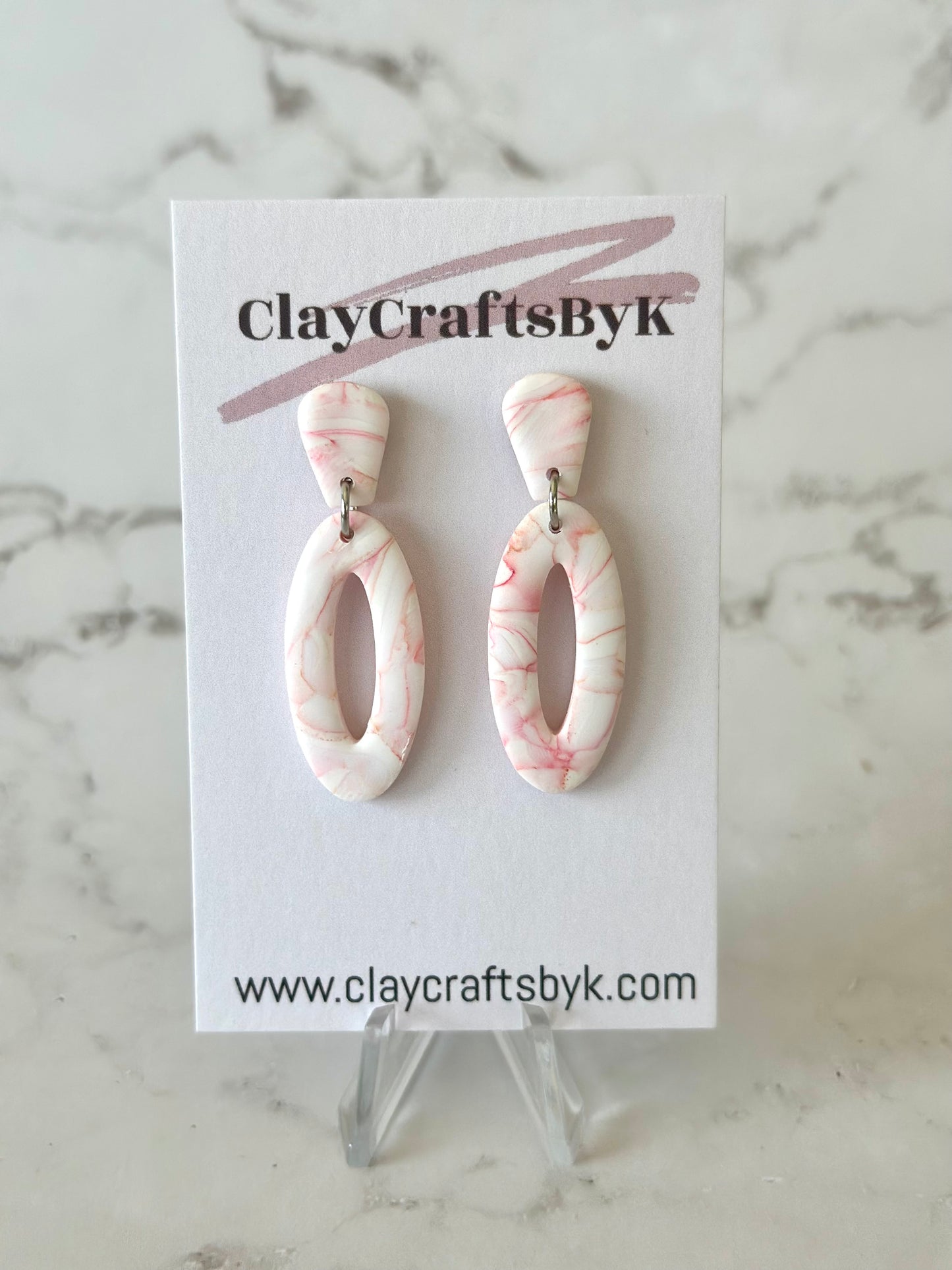 White with pink marble earrings | Patterned collection