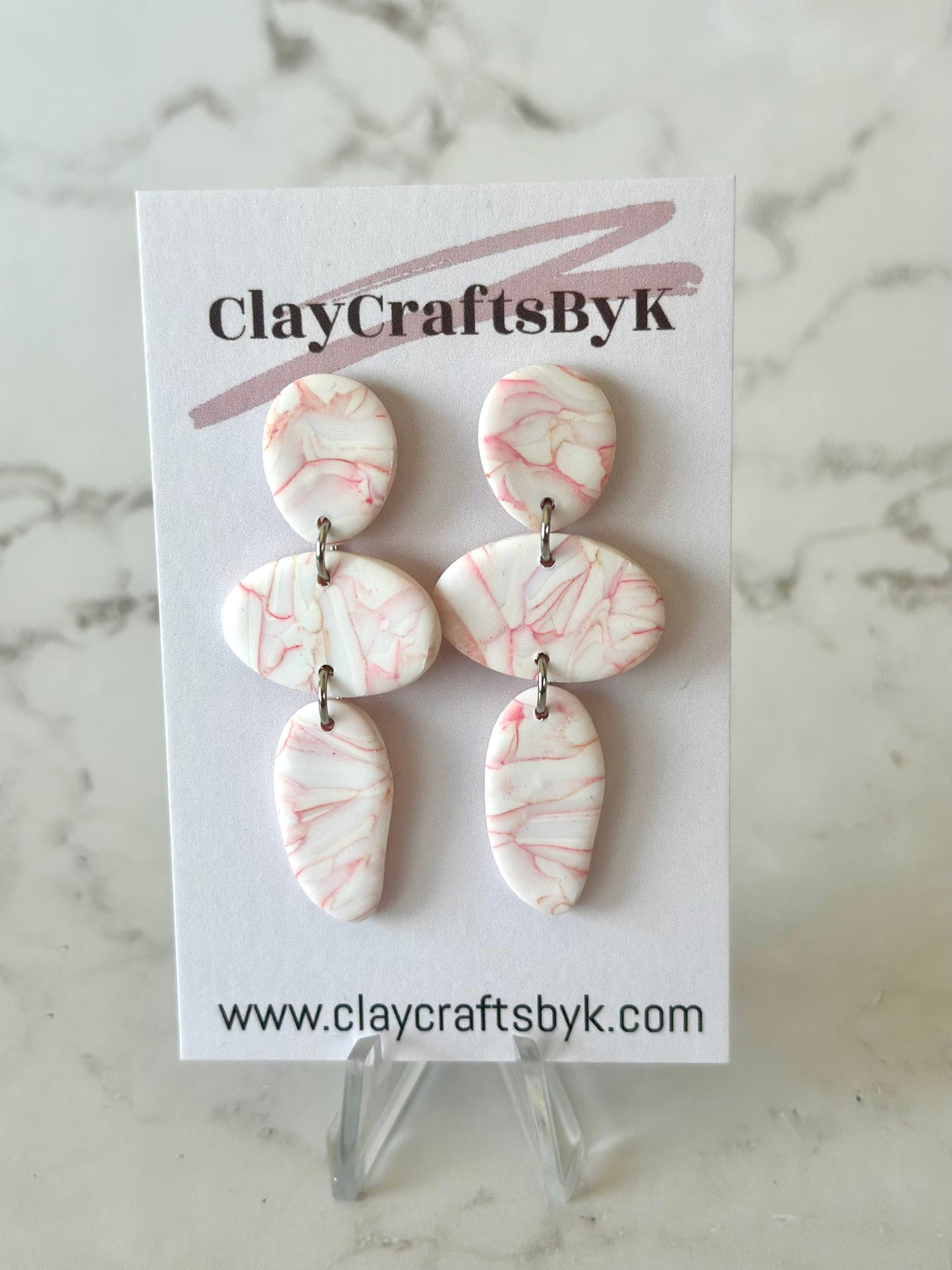 White with pink marble earrings | Patterned collection